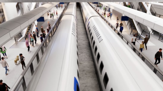 Old Oak Common - render of HS2 trains at platform