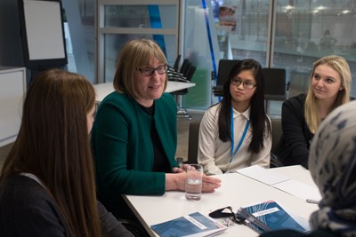 Network Rail CIO Susan Cooklin with then unknown winner (third from left) Felicia Chang at the finalists' day in February  