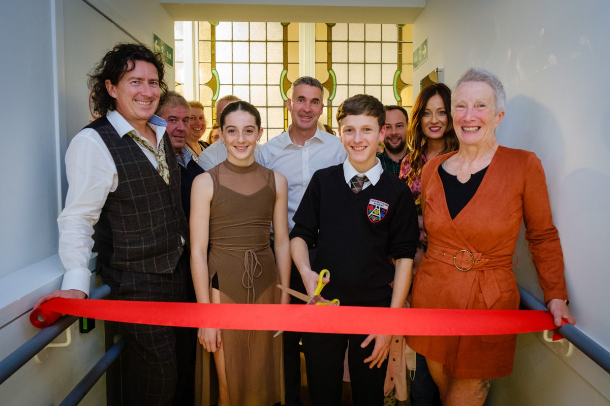 Adam and Alice officially open the exhibition with the lead artists and the Creative Minds team with Councillor Graham Barton