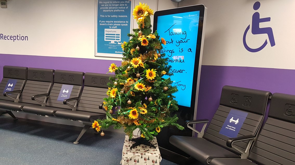 Euston station 'sunflower' Christmas tree in station reception