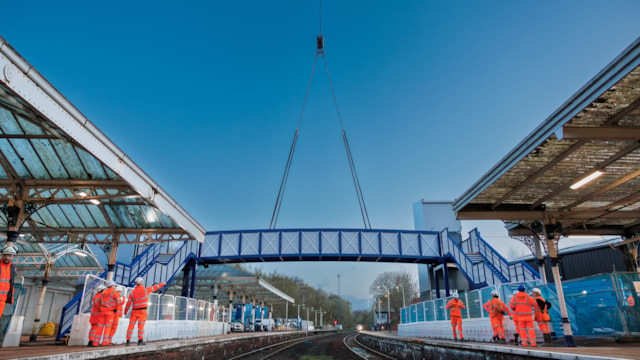 New multi-million-pound footbridge and lifts installed at Dumfries station: Dumfries - Access for All footbridge and lifts installation - April 14 2024-7