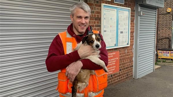 Wayne Kennedy, Network Rail’s Lewisham Mobile Operations Manager, with the rescued dog