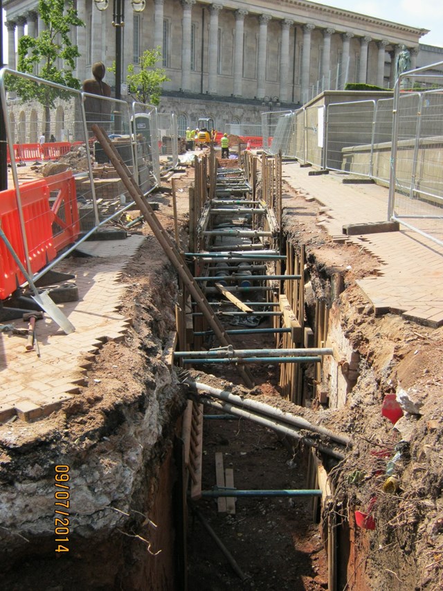 City centre district heating pipes being laid for combined heat at power station at Birmingham New Street