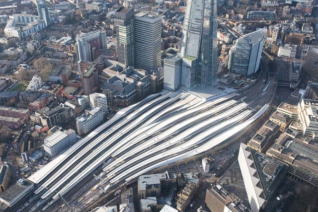 Aerial Dec 26 - London Bridge landscape: London Bridge from the air, a few days before final opening