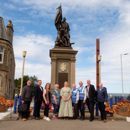 (From left to right) Moray Council’s Structural Maintenance Assistant Jez Allum, Buckie Councillor, John Stuart, Buckie Councillor, Sonya Warren, Buckie’s Roots Chairperson, Meg Jamieson, Karolina Allan of KK Art and Conservation, Buckie’s Roots Treasurer, Gifford Leslie, and fellow member, Archie J