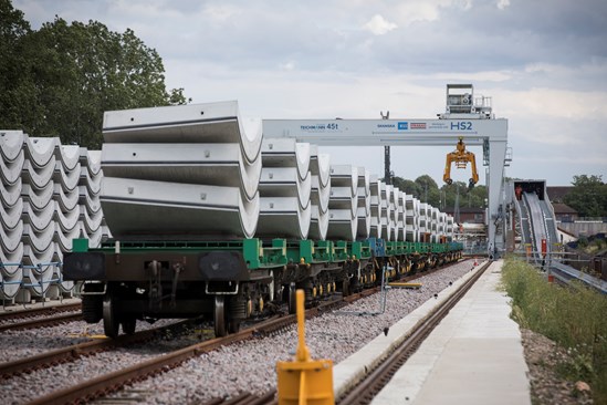 Rail deliveries of HS2’s tunnel ring segments in London remove a million miles of lorry journeys: Tunnel ring segments delivered from Isle of Grain to West Ruislip