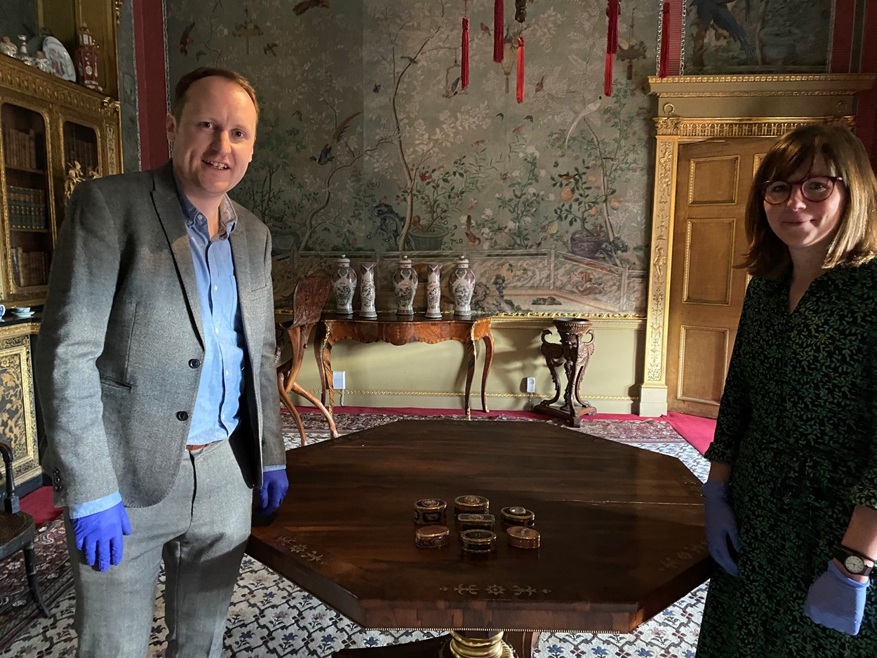 Temple Newsam snuff boxes: Adam Toole, keeper at Temple Newsam House and Sarah Murray, Leeds Museums and Galleries' registrar and collections manager with the stunning collection of snuff boxes.