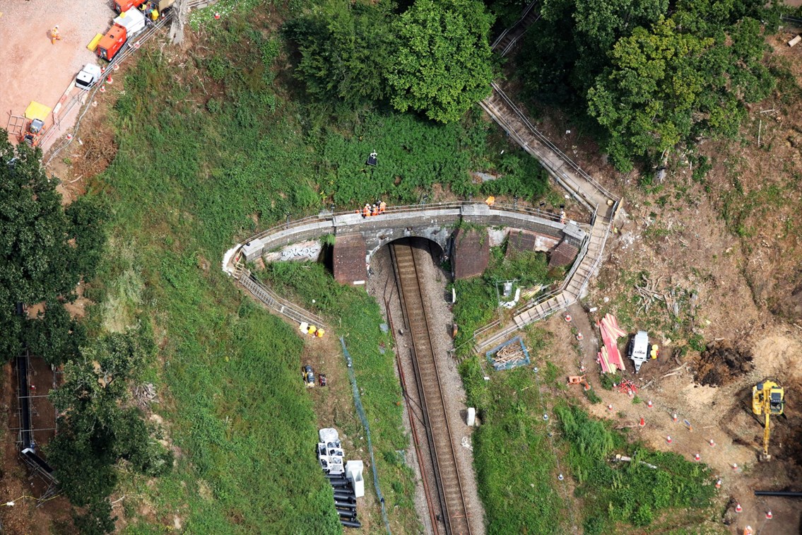 Major work to protect the railway from landslips on Hampshire’s Eastleigh to Fareham line is completed on time: Fareham aerial-2
