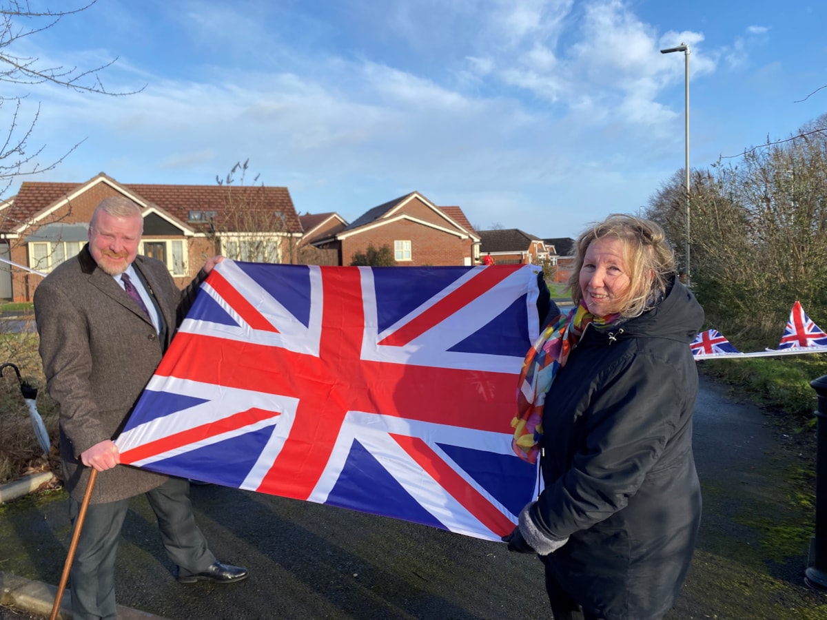 Cllr Damian Corfield with Colley Gate resident Louise Whitehouse