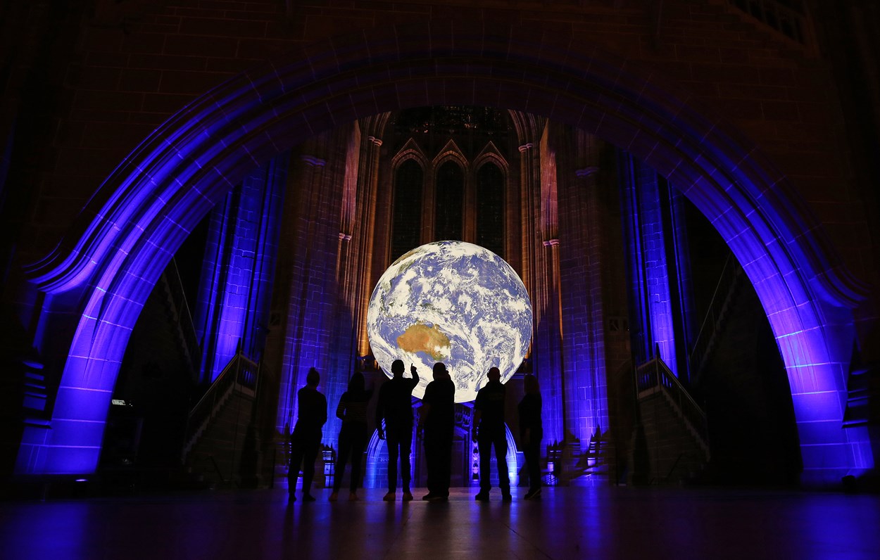 Gaia at Liverpool Cathedral for Liverpool City Council’s River Festival, 2019. Photo by Gareth Jones (1). and 