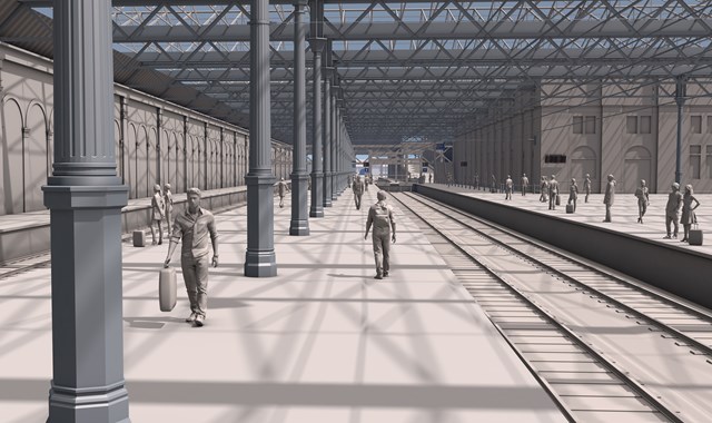 Waverley Platforms 5&6 looking west towards main concourse