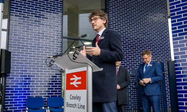 Network Rail's Western route Managing Director Marcus Jones speaks at the announcement confirming funding to reopen the Cowley Branch Line- 23/10/25