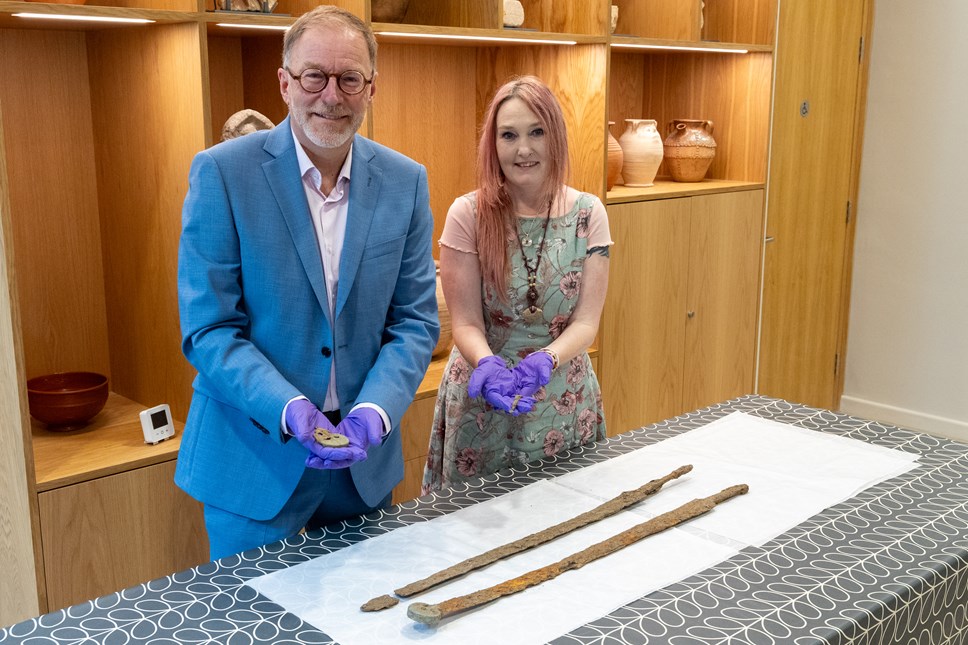 Cllr Paul Hodgkinson, Cotswold District Council Cabinet Member for Leisure, Culture and Health and Emma Stuart, Corinium Museum Director.