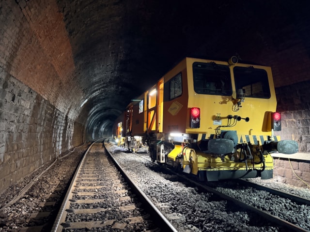Tamping train moving through Eaves Tunnel September 2026: Tamping train moving through Eaves Tunnel September 2026