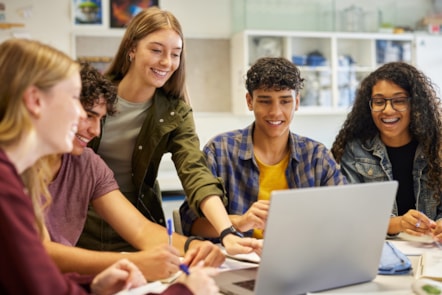 A group of students working on laptops.