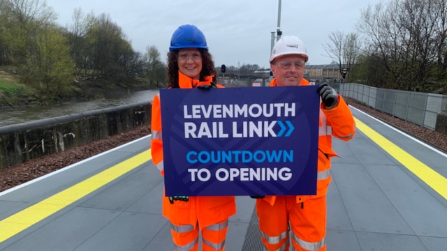 Wendy Chamberlain MP with Network Rail's Joe Mulvenna at the new Leven station: Wendy Chamberlain MP with Network Rail's Joe Mulvenna at the new Leven station