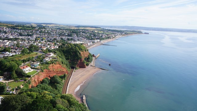 Network Rail awards contract for next phase of important coastal resilience works: Aerial view of Coryton Cove and Kennaway Tunnel