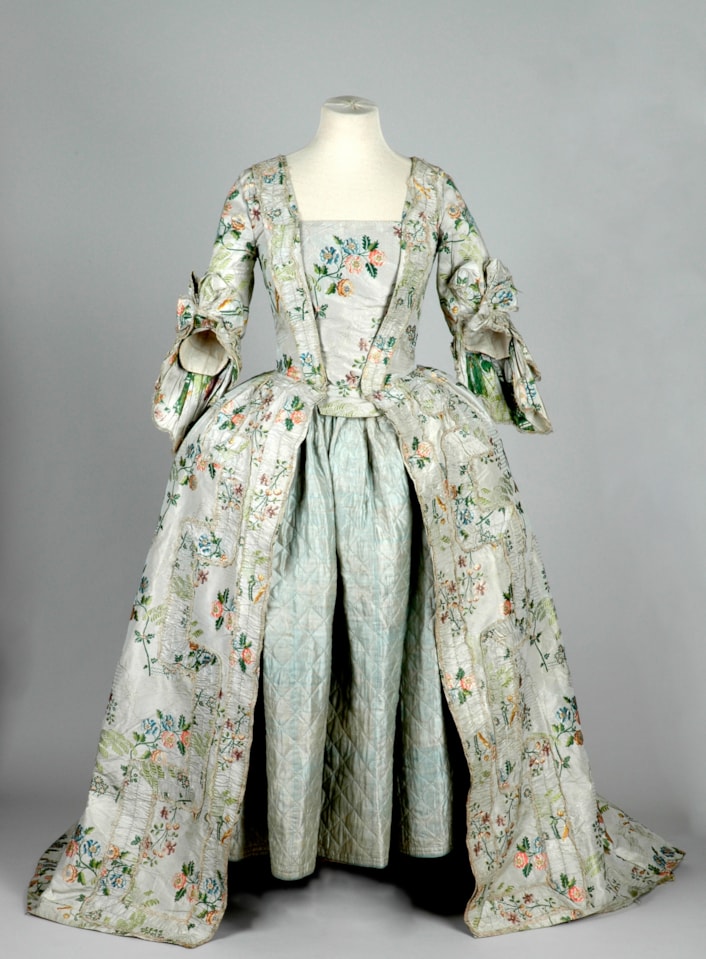 Botanically beautiful: Among the stunning objects on display are a selection of elaborate garments including an 18th century dress made from high-quality, intricate silk fabrics woven in the Spitalfields district of East London, as well as dresses from the 1960s and 70s.