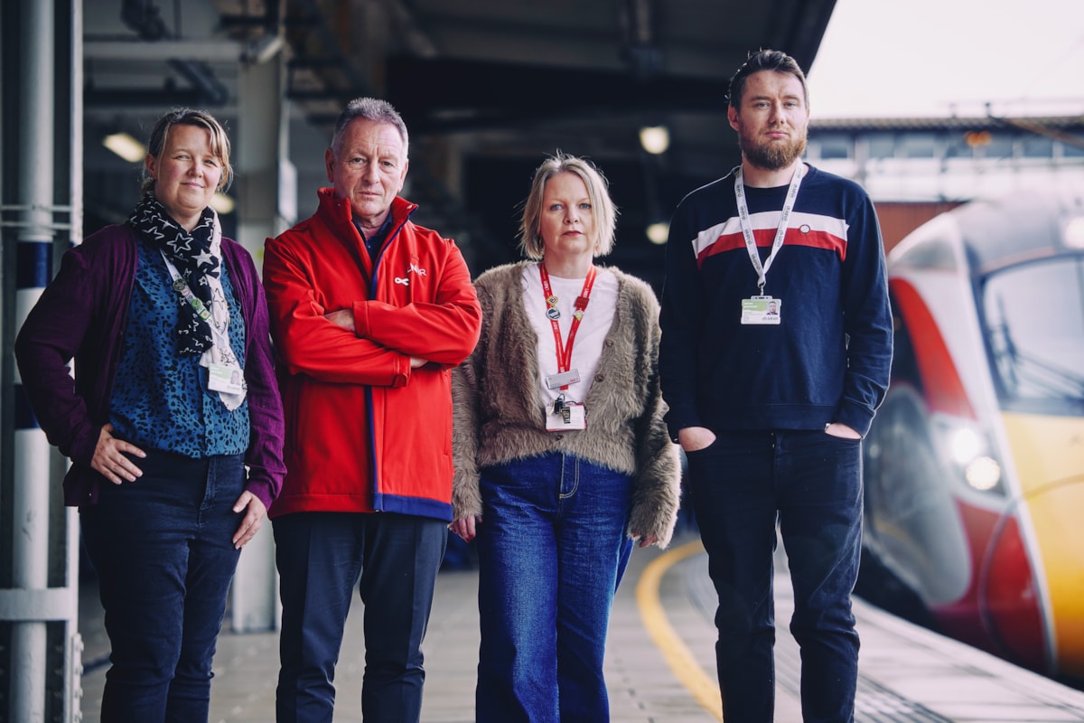 Railway Children representatives with LNER Security and Safeguarding Manager Jim Rawcliffe and LNER colleague Jo.