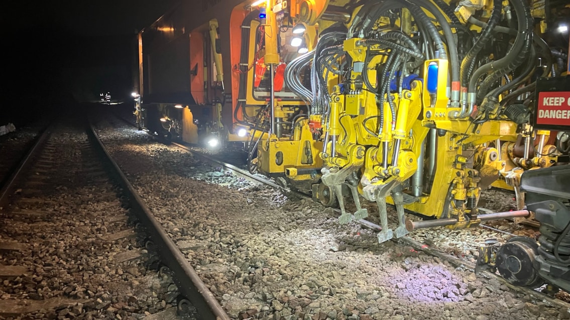 Tamping machine in operation between Stourbridge and Langley Green