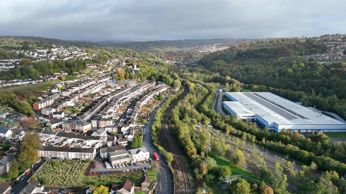 Network Rail on track to deliver final stage of multi-million-pound upgrade to the Ebbw Vale line: Ebbw Vale line aerial shot