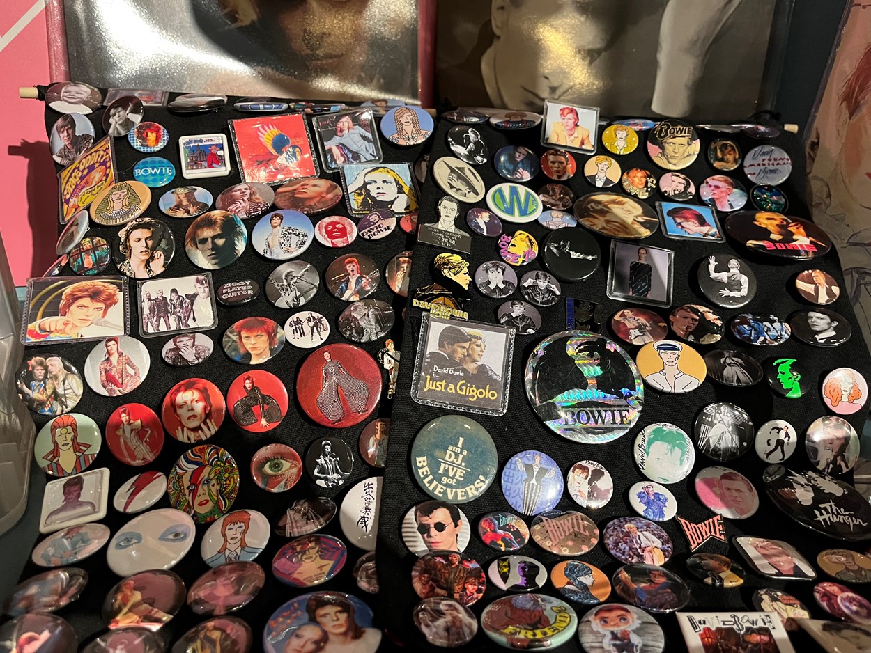 Bowie display at Leeds City Museum: Parts of the new David Bowie display at Leeds City Museum include a huge collection of pin badges and other memorabilia.