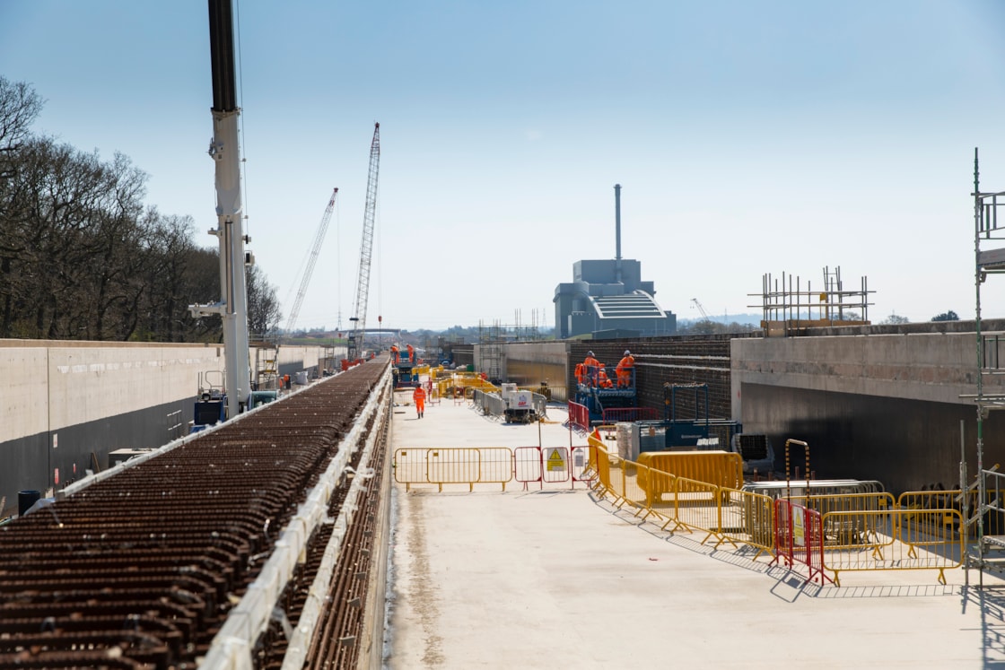 View looking south towards the incinerator along the base slab of the bat structure April 2025