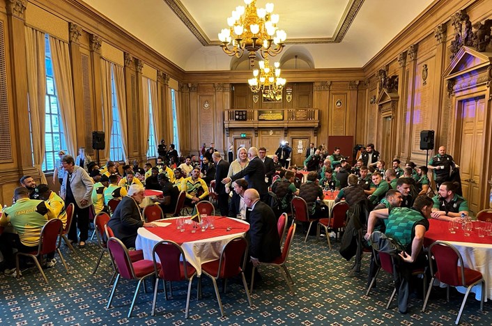 Civic reception 6: A reception for Jamaica and Ireland's Rugby League World Cup teams at Leeds Civic Hall. Credit: Jonathan Doidge.