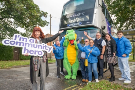 Anne Stamp with friends and First Bus team members