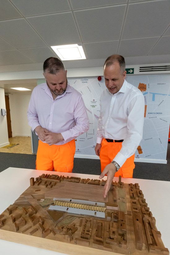 HS2 Minister Andrew Stephenson viewing model of HS2's Euston station-3: HS2 Minister, Andrew Stephenson MP, views a 1:1000 scale model of HS2’s Euston station. He is being shown the model by Laurence Whitbourn, HS2’s Euston Area Director. The model is being used at HS2’s engagement events throughout May and June 2022. 

The model is displayed with indicative oversite development that is enabled by the construction of the HS2 station. Oversite development will be delivered by HS2’s Master Development Partner, Lendlease, who is embarking on an 18 month public consultation with the local community.

Tags: Euston, Model, HS2 Station, Camden, Community Engagement.

People (L-R): Andrew Stephenson MP, HS2 Minister; Laurence Whitbourn, HS2 Euston Area Director