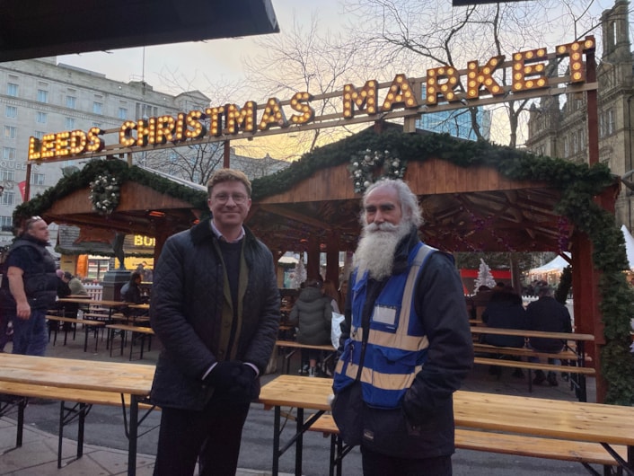 Councillor Pryor and Nirmal Bassi 1: Councillor Jonathan Pryor and market manager Nirmal Bassi at the opening of Leeds Christmas Markets.