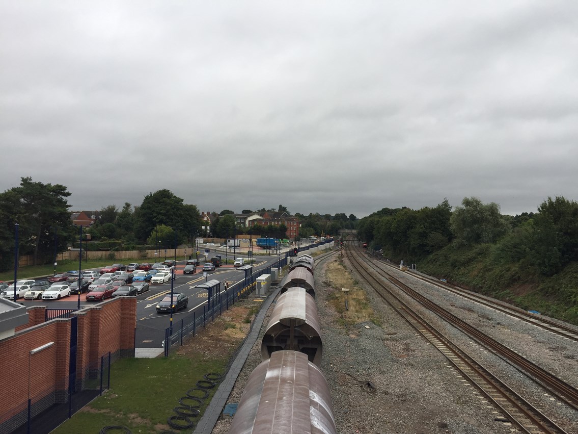 Passengers reminded of 12 day closure as £100m investment in railway at Bromsgrove starts this week: Aerial view from Bromsgrove station looking north