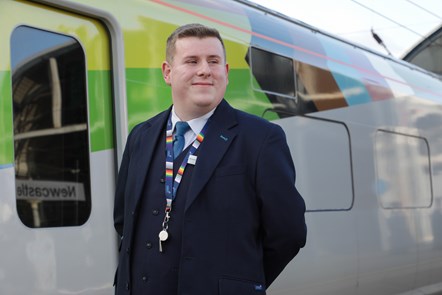 Ben McGowan, conductor on the TransPennine Express Unity Train that features the most up to date Pride Progress Flag