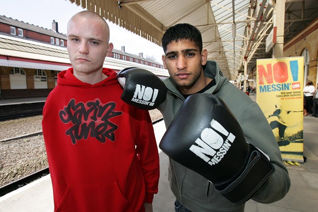 No Messin'! launch - Paul McDonald with Amir Khan: Paul is local to Crawley and is teaching young people how to DJ at the event
