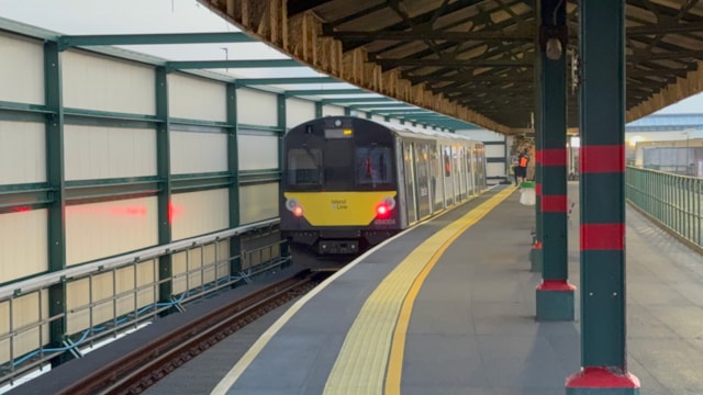 The first Island Line passenger service to arrive at Ryde Pier Head station