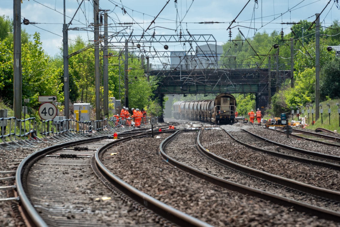 Warrington - Dallam Junction ballast being dropped on new switches and crossings