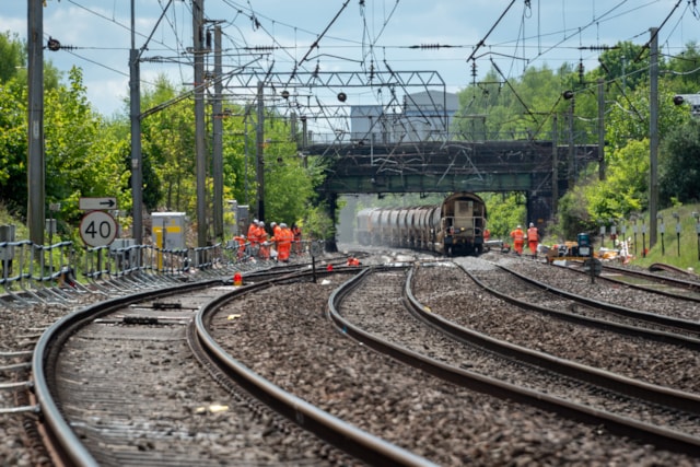 Warrington - Dallam Junction ballast being dropped on new switches and crossings: Warrington - Dallam Junction ballast being dropped on new switches and crossings