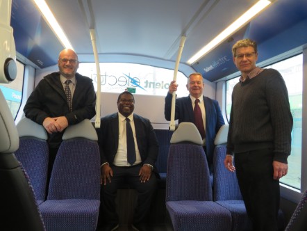 L-R, Mark Sharp, Project Lead First South, Terrance James, Head of Network First South, Cllr Rob Humby, Leader of Hampshire County Council, Andrew Wilson, Strategic Transport Manager Hampshire County Council
