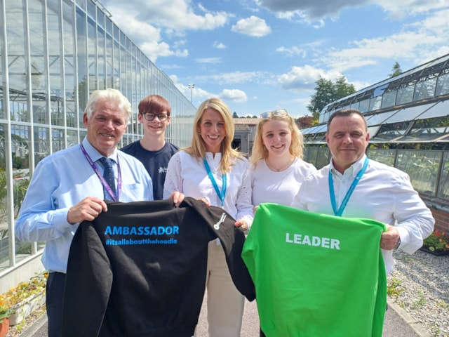 Stagecoach Sponsored Hoodies with Cllr Ian Brown (THC), Young Leader Scott MacKay, HLH Business Development Manager Emma Thomson, Young Leader Orlagh MacIver and HLH Chief Executive Steve Walsh