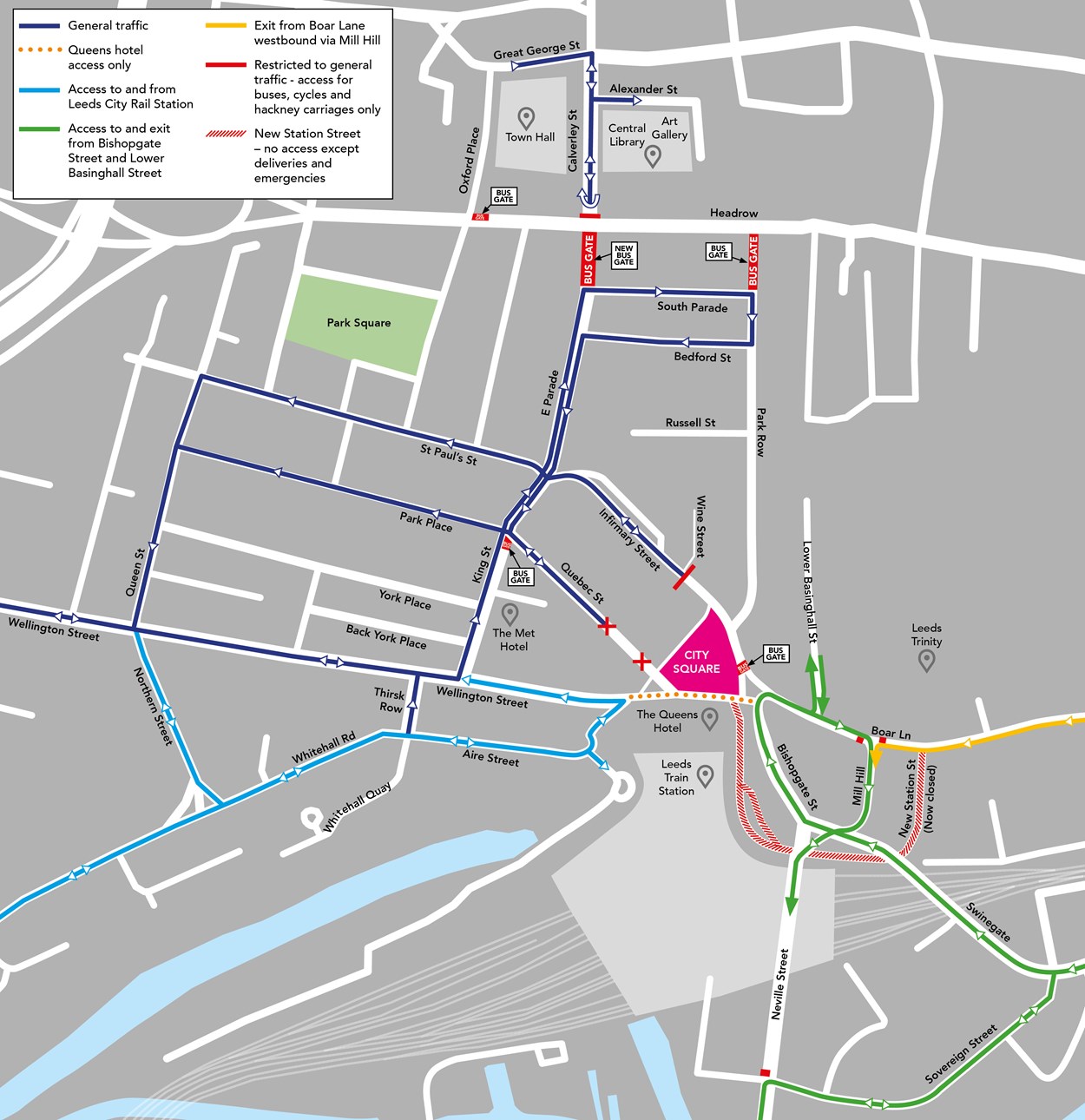 City Square Diversion routes with East Parade map-2