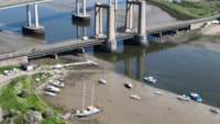 Reminder to plan ahead and change travel plans as Kingsferry Bridge cable repairs to be completed over the Kent school half-term in October.: Kingsferry Bridge drone picture