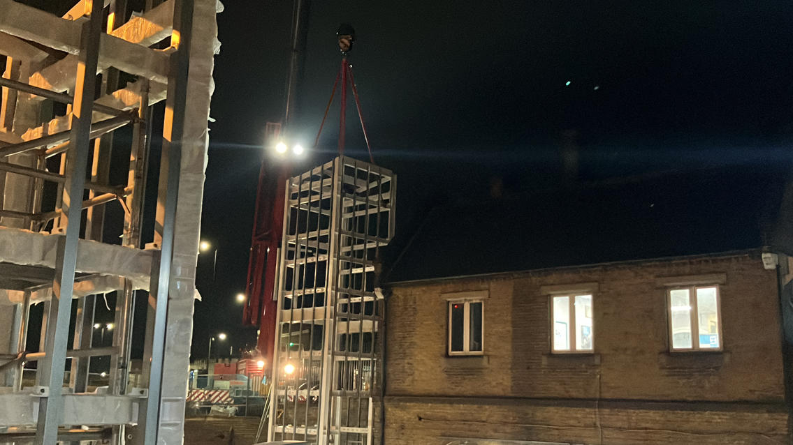 Lift shaft being installed at Plumstead station Sept 2023