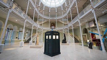 A TARDIS landed in the Grand Gallery at the National Museum of Scotland. Photo © Stewart Attwood WEB