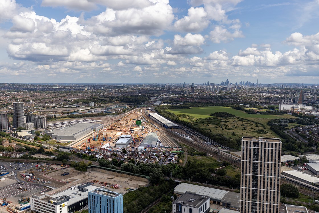 Aerial view of HS2's west London 'super hub' station at Old Oak Common HS2-VL-27850