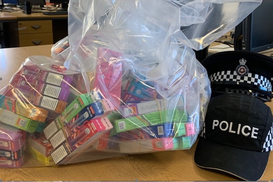 Haul of suspected illicit vapes seized by Lancashire County Council's Trading Standards officers and West Lancashire Neighbourhood Policing and Licensing Team