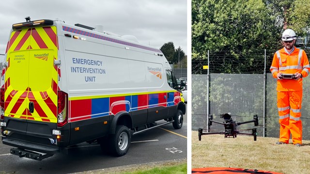 Railway rapid response team is Midlands’ heatwave eye in the sky: Emergency Intervention Unit and Drone composite