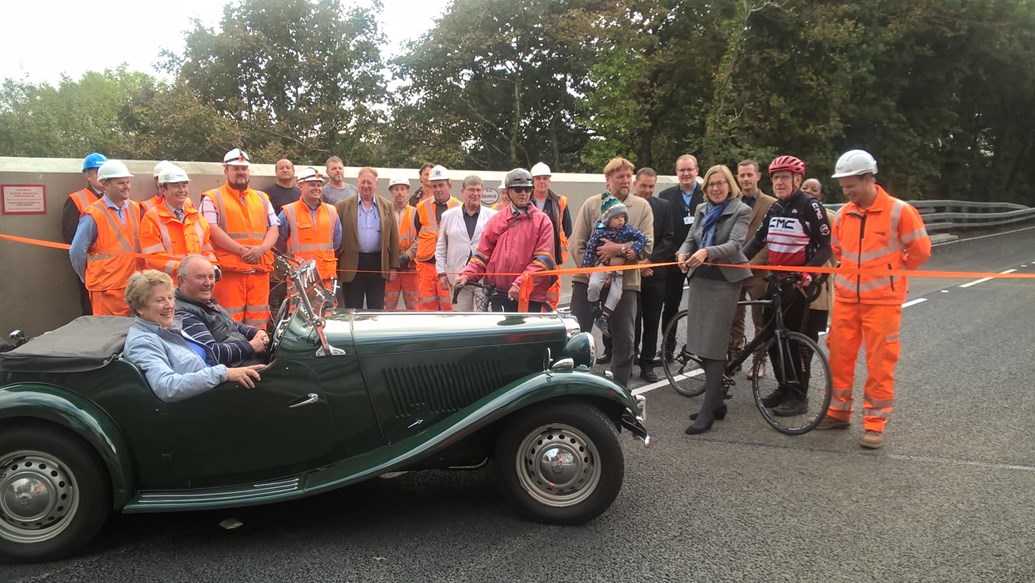 Cornwall motorists benefit as bridge upgrade finishes on time: Locals gather with Network Rail's orange army as MP Sarah Newton officially opens the bridge