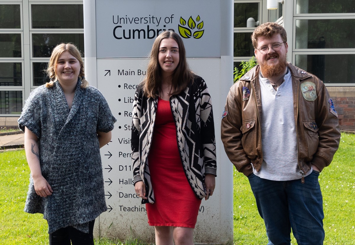 (l-r) MA Contemporary Fine Art student Poppy Cookson and MA Creative Practice students Natalie Boyne and David Lee are among the 19 artists displaying work in the POSTREMO MA Showcase exhibition taking place 30 August-9 September 2022 at the University of Cumbria Institute of the Arts, Brampton Road