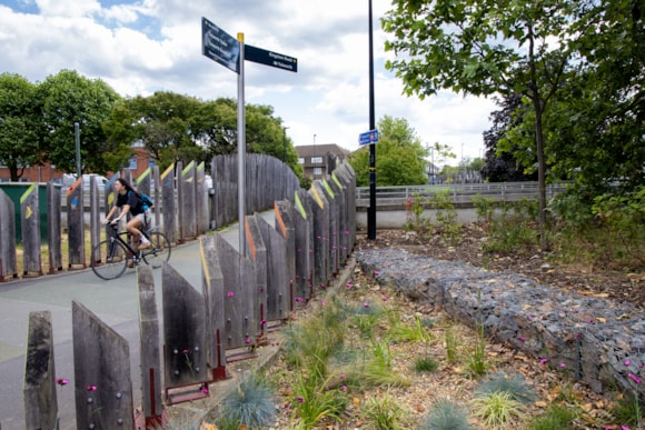 TfL completes major work to improve travel through Tolworth, making it more sustainable and resilient to flooding: TfL Image - Tolworth SuDS 1