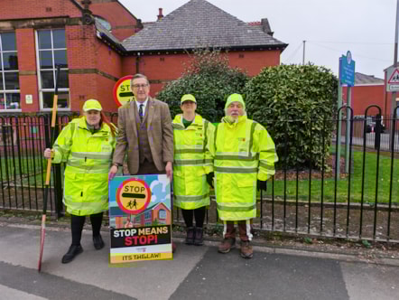 Cllr Warren Goldsworthy with (from left) road safety manager Tony Crook, and School Crossing Patrol officers Janet Robinson, Lorraine Heaton and Brian Cooney in Preston